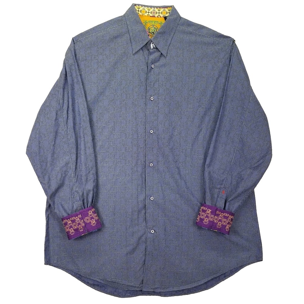 Robert Graham Tonal Constrast Trim Shirt Men 2XL Purple Embrodered Logo